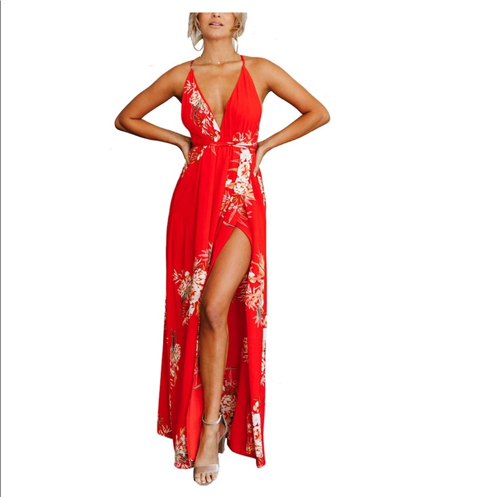 Red floral maxi